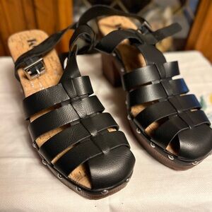 Kork-Ease Black Leather Mules